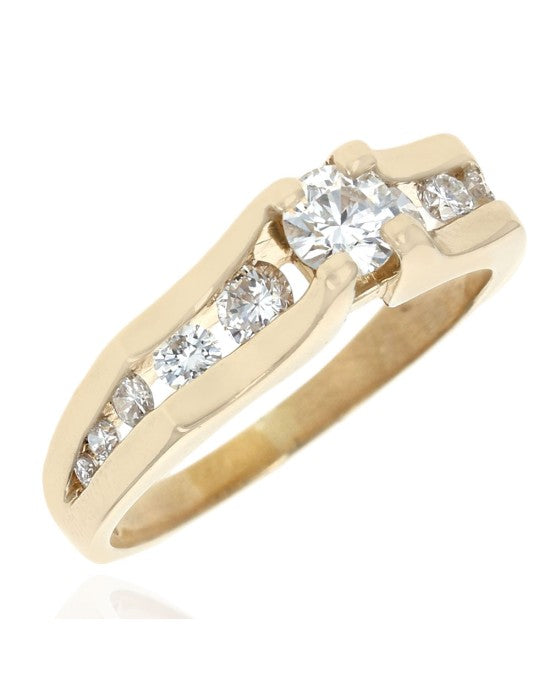 Diamond Scooped Cathedral Engagement Ring in Yellow Gold