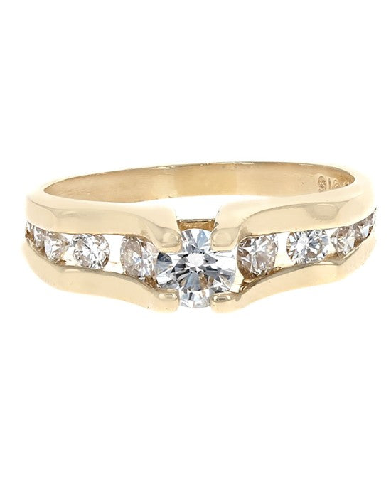 Diamond Scooped Cathedral Engagement Ring in Yellow Gold