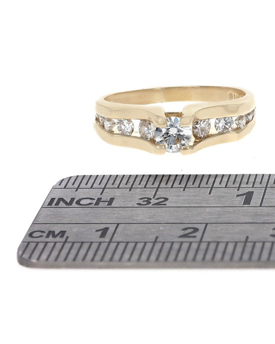 Diamond Scooped Cathedral Engagement Ring in Yellow Gold