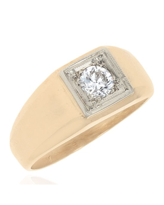 Gentlemen's Diamond Solitaire Ring in White and Yellow Gold