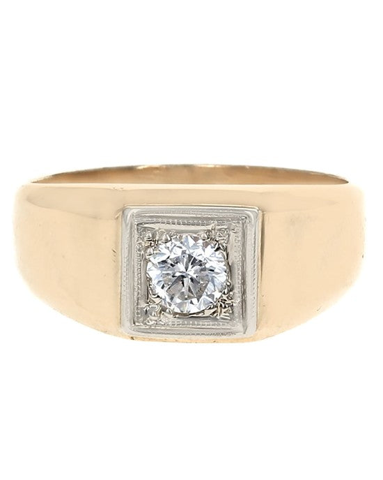 Gentlemen's Diamond Solitaire Ring in White and Yellow Gold