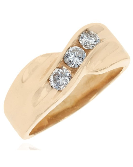 3 Stone Diamond Crossover Ring in Yellow Gold
