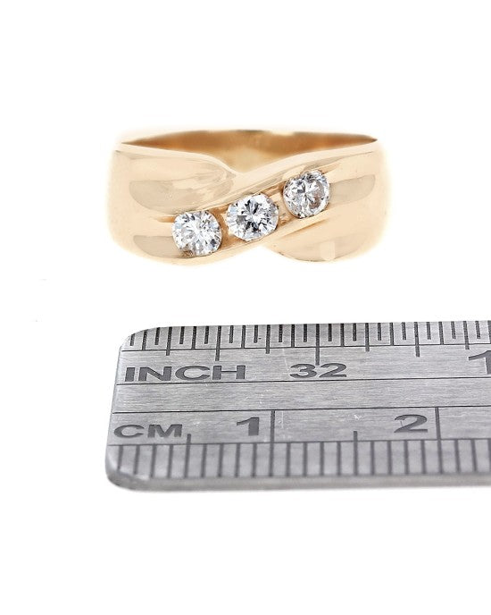 3 Stone Diamond Crossover Ring in Yellow Gold