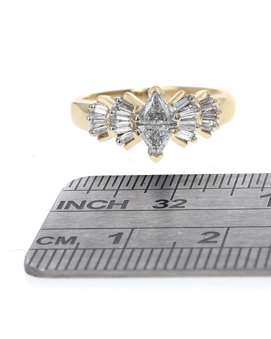 Trilliant and Baguette Cut Diamond Ring in Yellow Gold