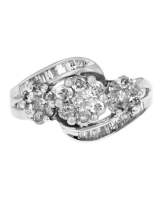 3 Station Diamond Bypass Ring in White Gold