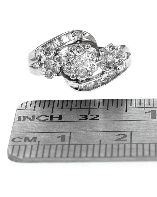 3 Station Diamond Bypass Ring in White Gold