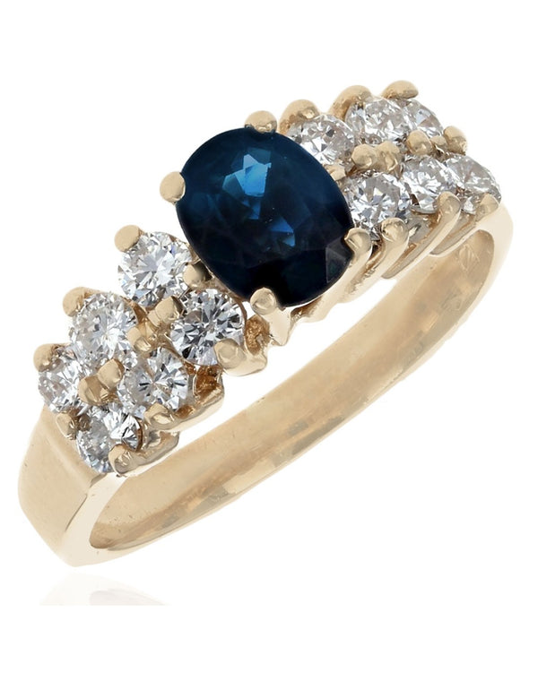 Blue Sapphire and Diamond Accent Ring in Yellow Gold