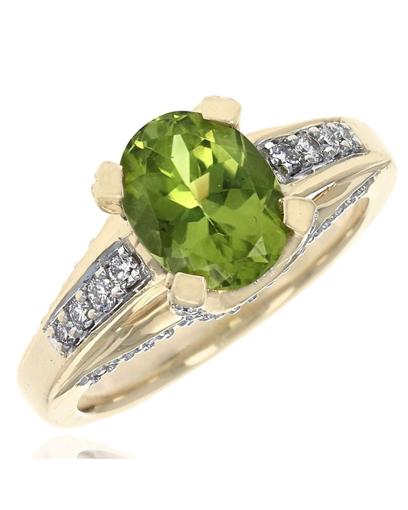 Peridot and Diamond Crossover Shank Ring