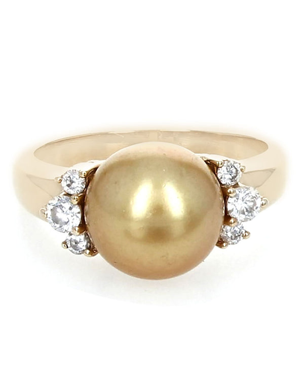 Golden South Sea Pearl and Diamond Ring