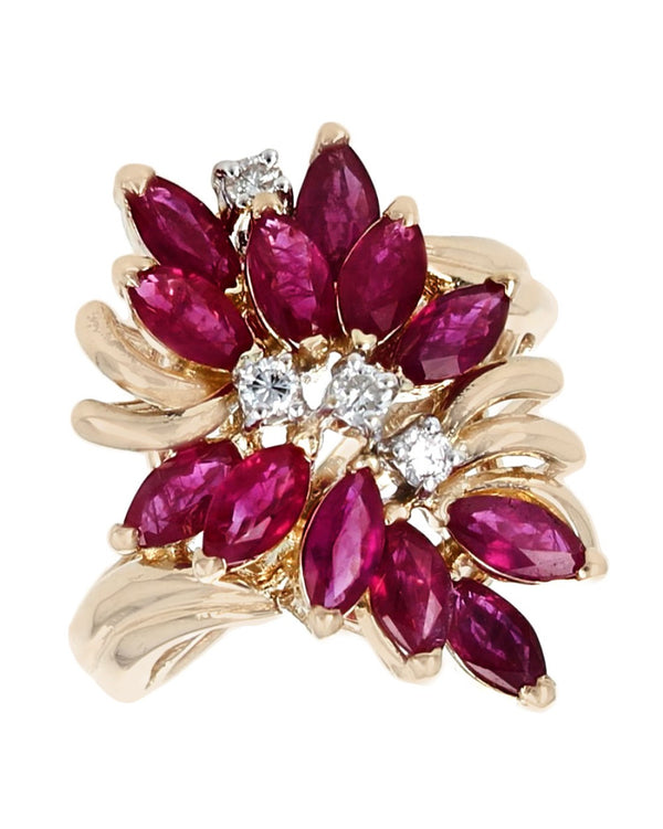 Ruby and Diamond Accent Cluster Ring