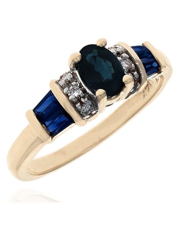 Blue Sapphire and Diamond Accent Ring in Yellow Gold