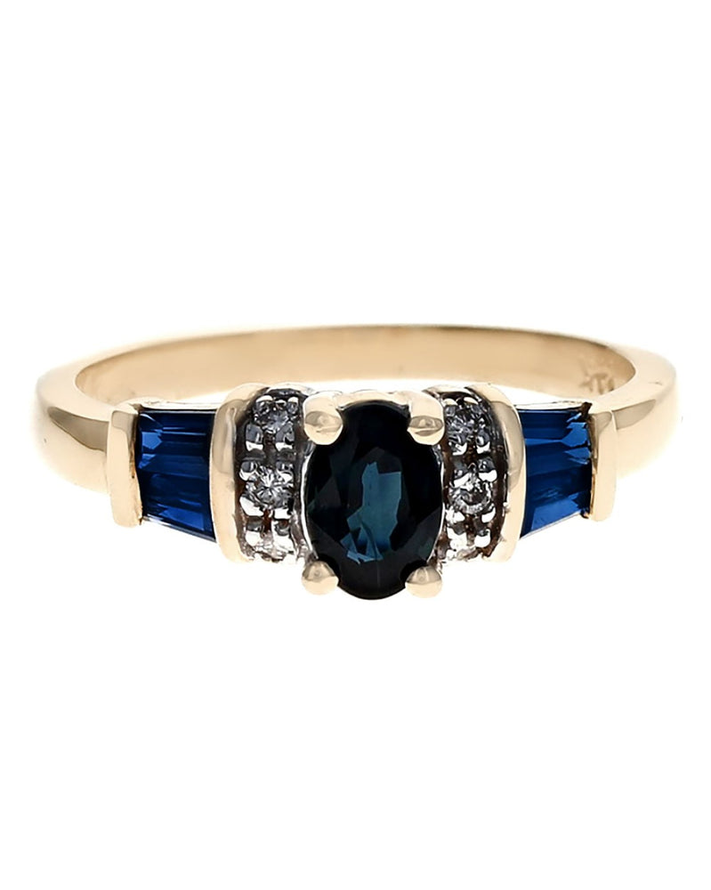 Blue Sapphire and Diamond Accent Ring in Yellow Gold