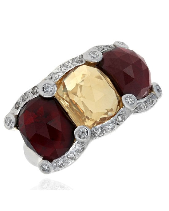 Citrine, Garnet and Diamond Fashion Ring