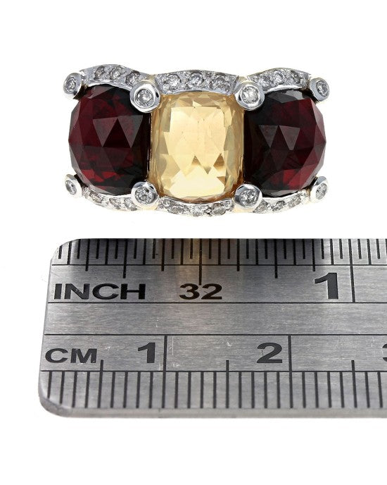 Citrine, Garnet and Diamond Fashion Ring