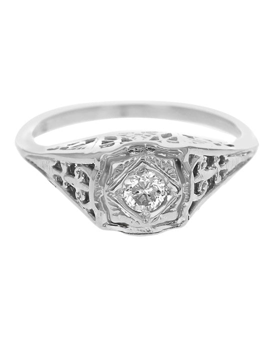 Vintage Diamond Solitaire Etched Ring