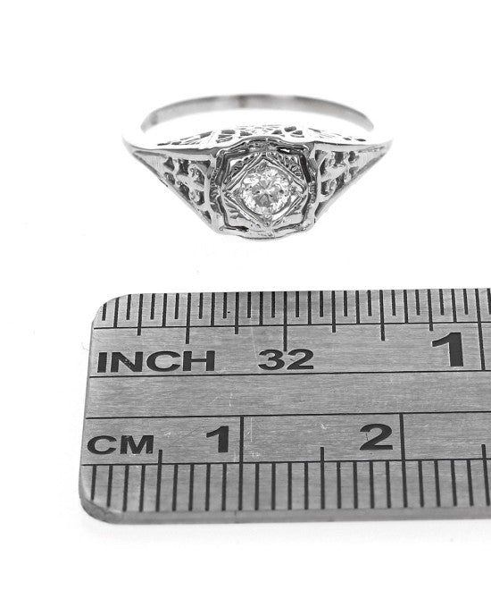 Vintage Diamond Solitaire Etched Ring