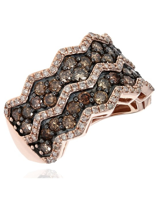 5 Row Pave Diamond Zig Zag Ring in Rose Gold