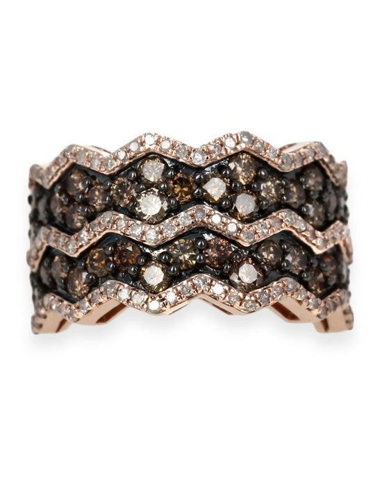 5 Row Pave Diamond Zig Zag Ring in Rose Gold