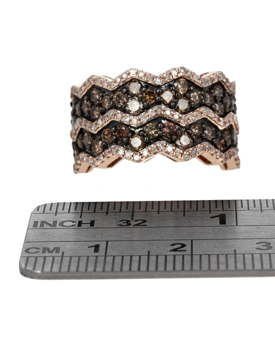 5 Row Pave Diamond Zig Zag Ring in Rose Gold