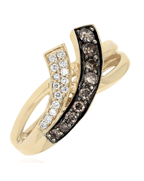 LeVian Chocolate and Vanilla Diamond Crossover Ring in Yellow Gold