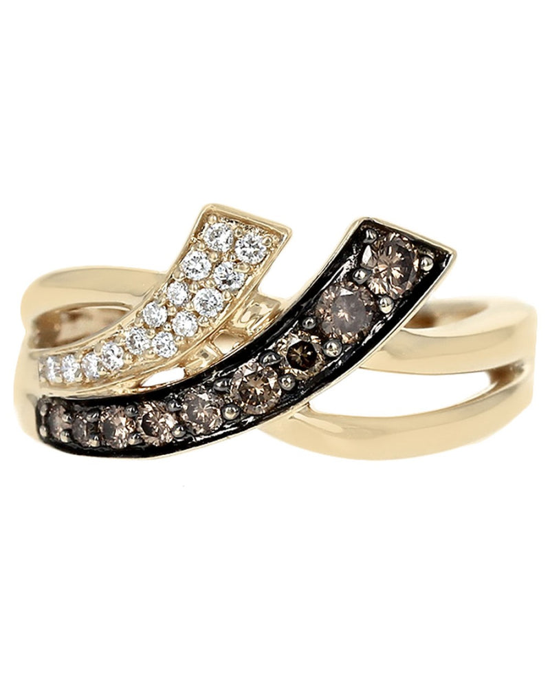 LeVian Chocolate and Vanilla Diamond Crossover Ring in Yellow Gold