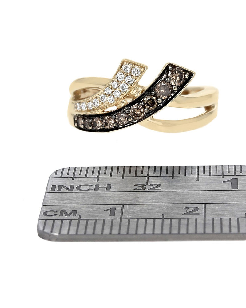 LeVian Chocolate and Vanilla Diamond Crossover Ring in Yellow Gold