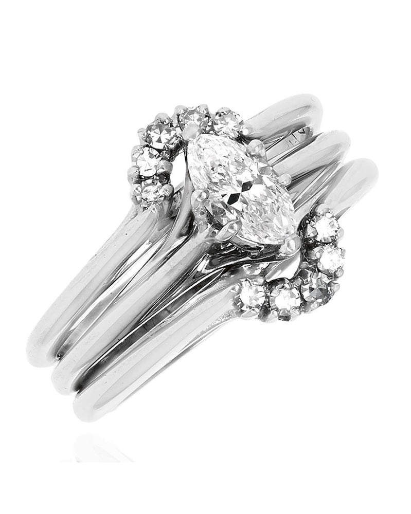 Marquise and Round Diamond Accent Wedding Set in White Gold