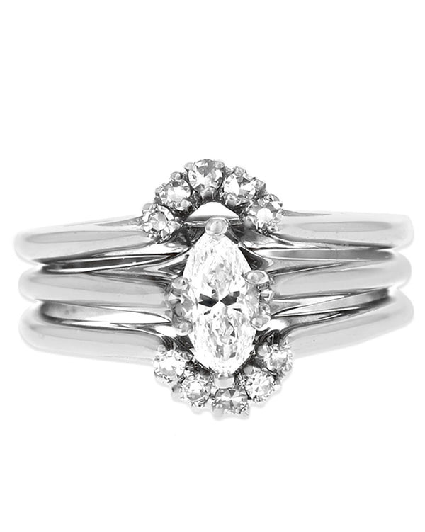 Marquise and Round Diamond Accent Wedding Set in White Gold