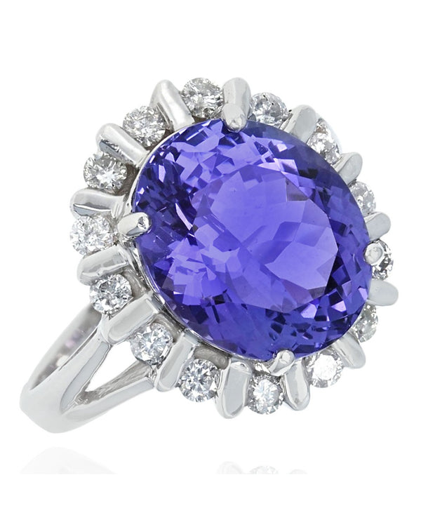 Oval Tanzanite Diamond Halo Ring