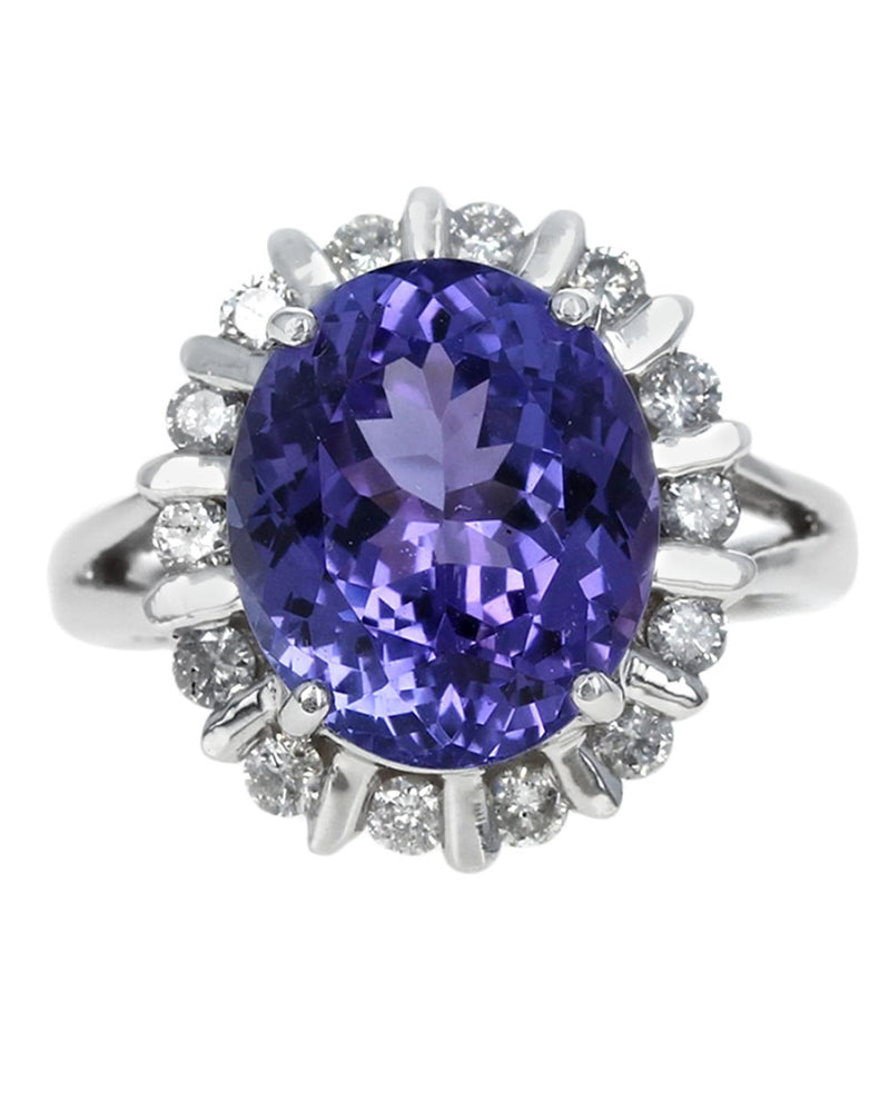 Oval Tanzanite Diamond Halo Ring