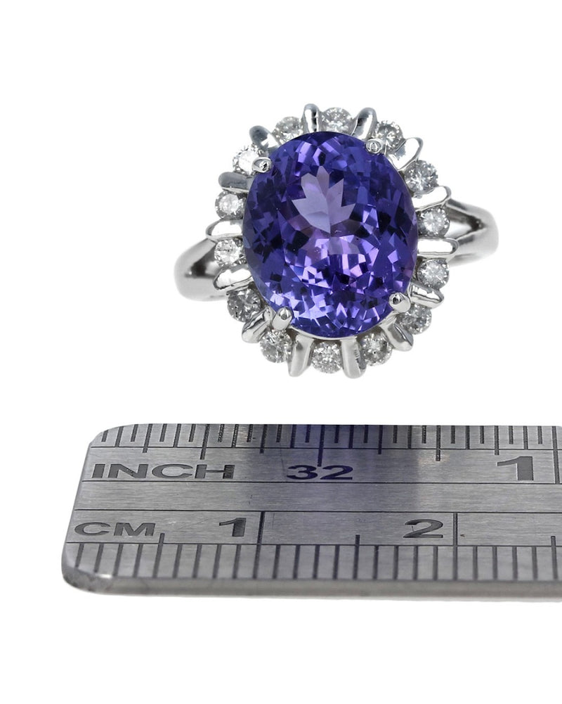 Oval Tanzanite Diamond Halo Ring