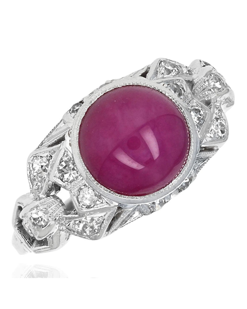 Vintage Synthetic Star Ruby and Diamond Ring