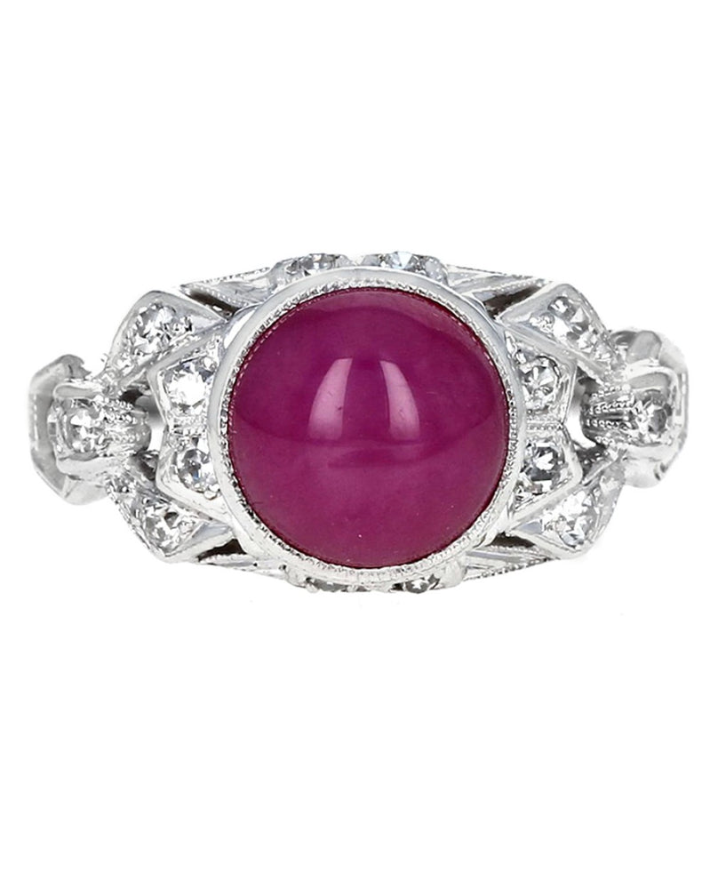 Vintage Synthetic Star Ruby and Diamond Ring