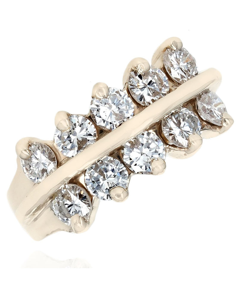 2 Row Diamond Ring in Yellow Gold