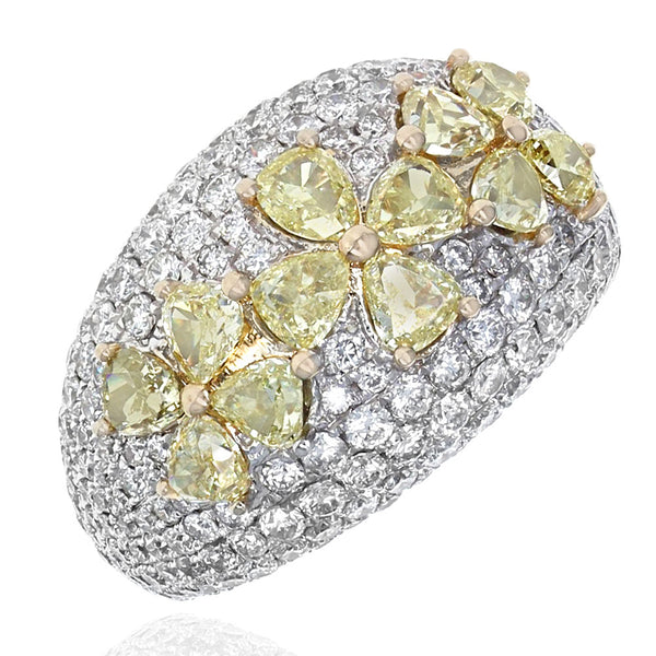 Fancy Yellow and White Diamond Dome Ring