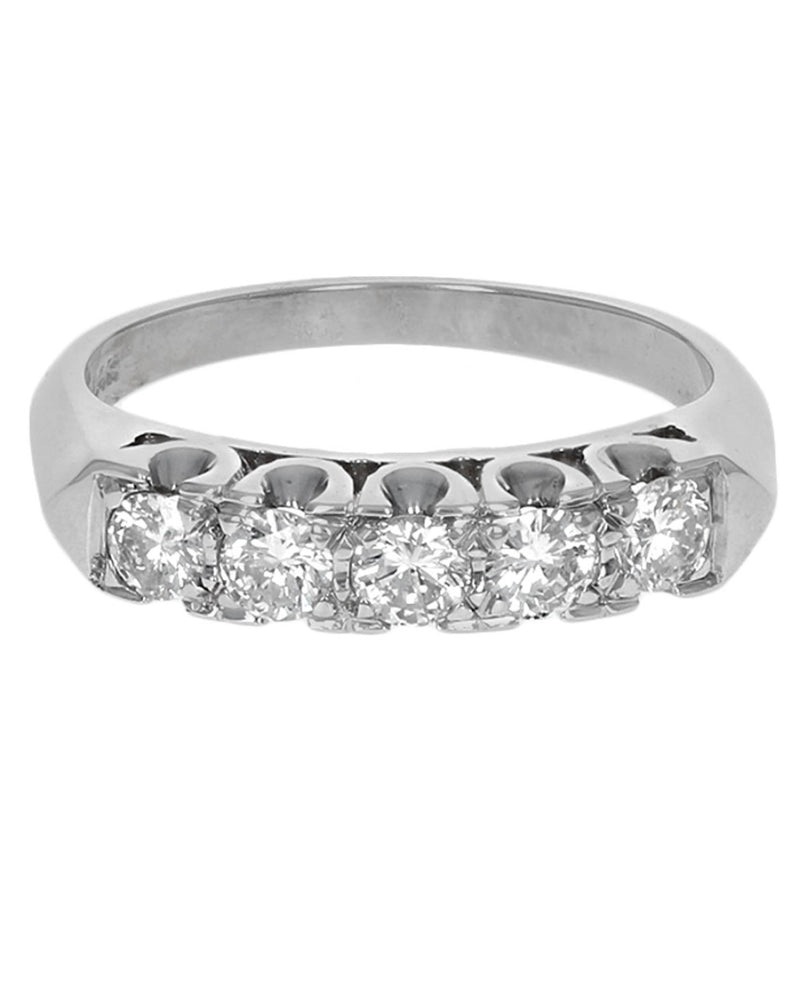 5 Stone Diamond Scalloped Edge Ring in White Gold