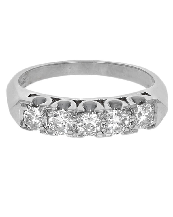 5 Stone Diamond Scalloped Edge Ring in White Gold