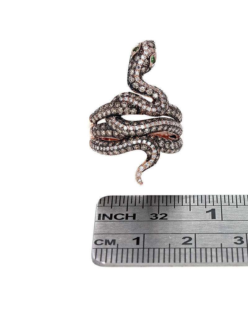 Effy Safari Pave Diamond and Tsavorite Snake Ring in Rose Gold