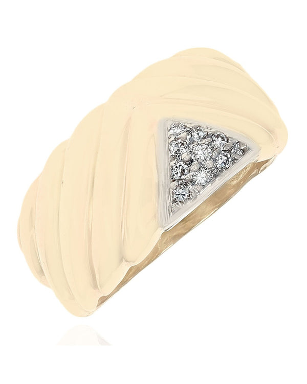 Pave Diamond Fluted Ring in White and Yellow Gold