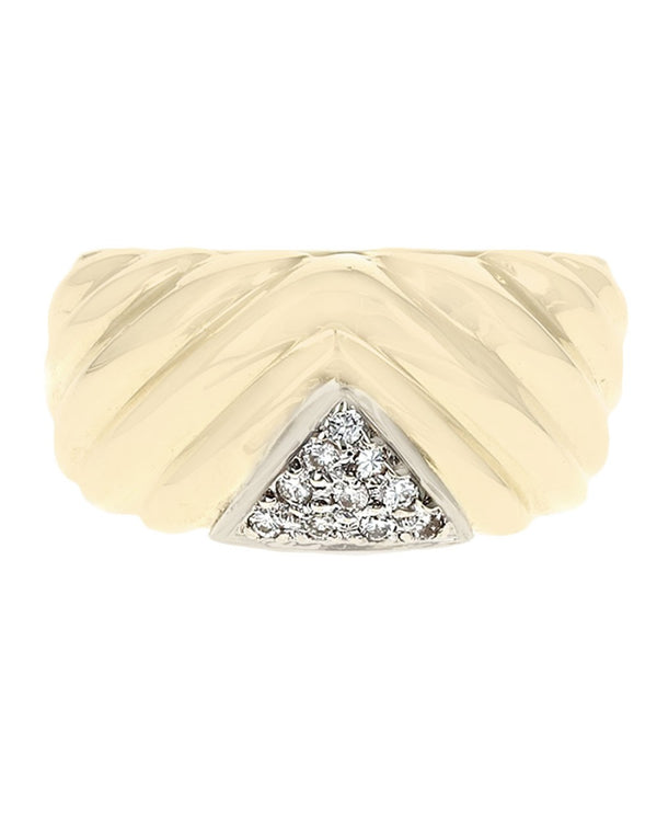 Pave Diamond Fluted Ring in White and Yellow Gold