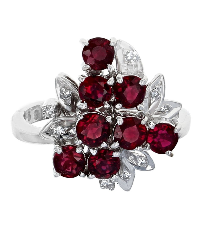 Ruby and Diamond Cluster Ring in White Gold