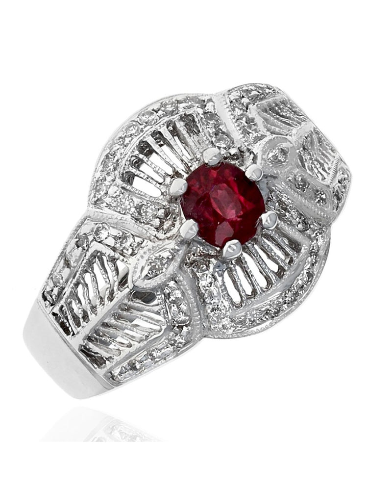 Ruby and Diamond Filigree Ring