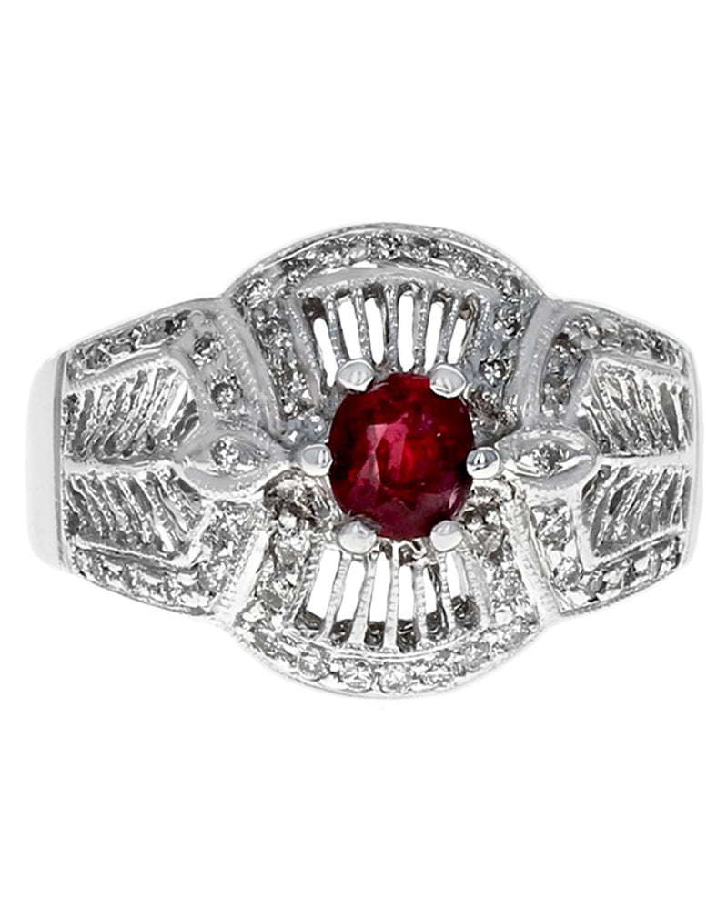 Ruby and Diamond Filigree Ring