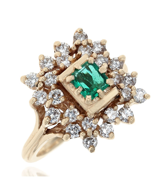 Emerald and Diamond Double Halo Ring