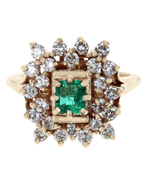 Emerald and Diamond Double Halo Ring