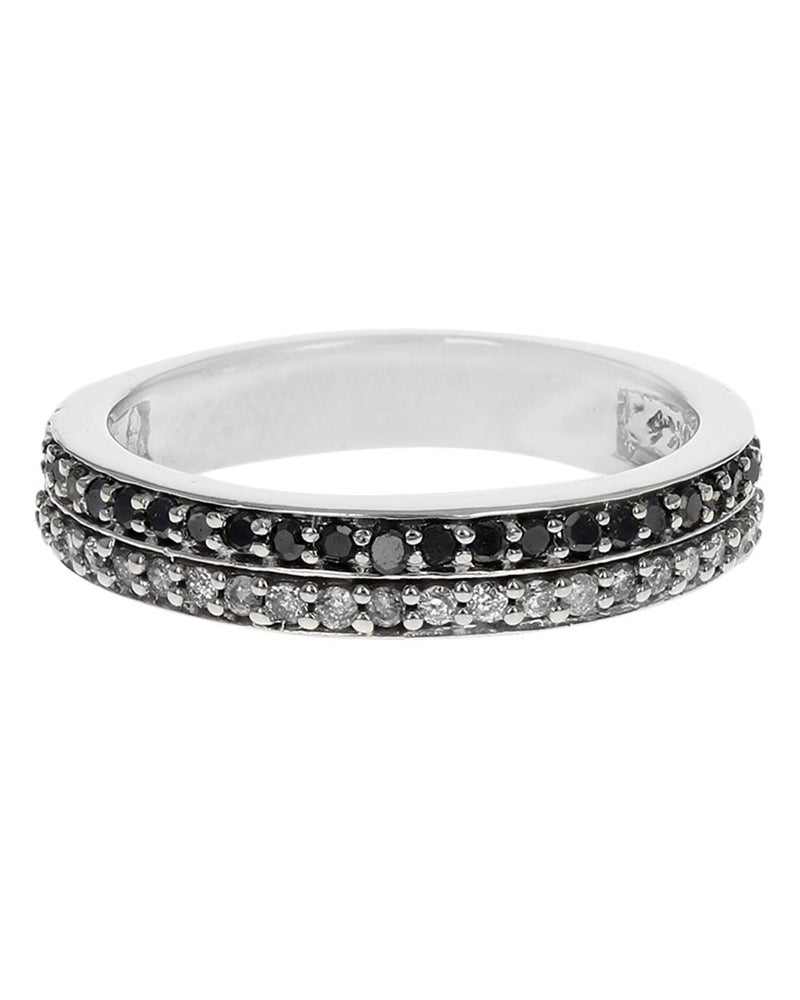 2 Row Black and White Diamond Ring in White Gold
