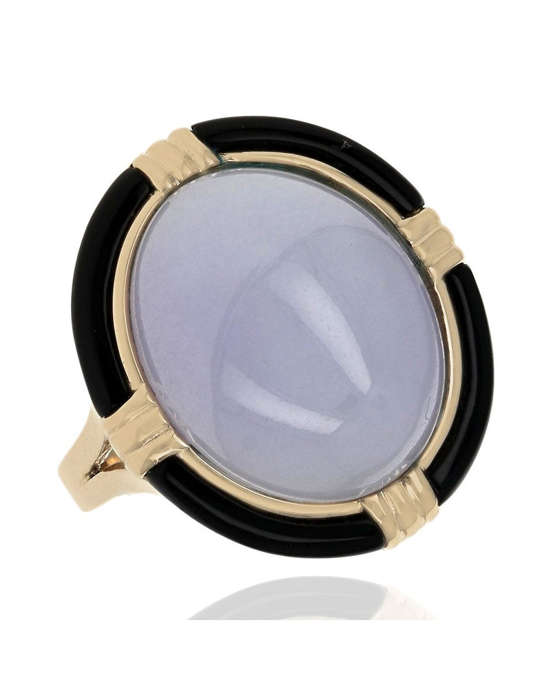 Lavender Jade and Black Onyx Halo Ring