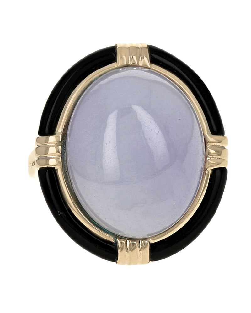 Lavender Jade and Black Onyx Halo Ring