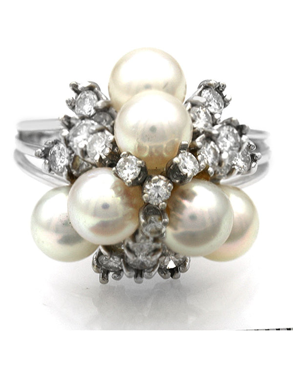 Pearl and Diamond Cluster Fashion Ring