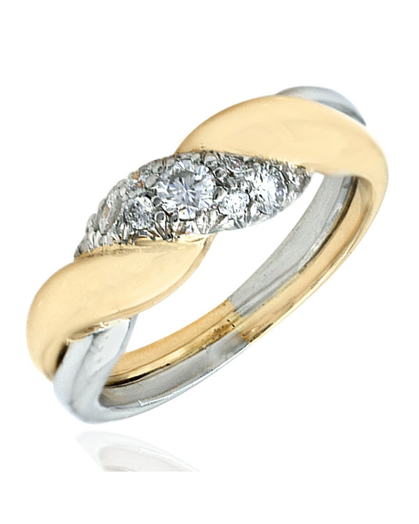 Pave Diamond Twist Band in Platinum and Yellow Gold